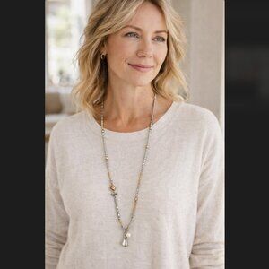 J. Jill Charm Necklace Pearl Pomegranate Pear Long Mixed Metal Boho Artisan NWT